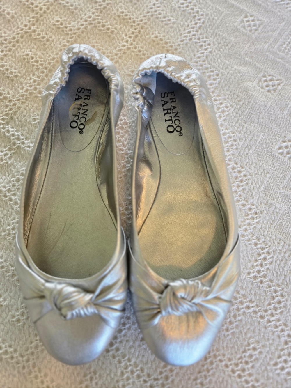 Franco Sarto silver flats genuine leather knots 8.5 office contemporary event